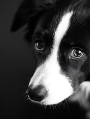 Poster - Captivating Close-Up of a Beautiful Black and White Dog Expressing Emotions and Character : Generative AI
