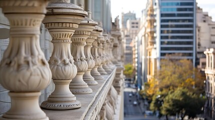 Poster - Historic Architectural Elements Against a Modern Urban Cityscape Revealing Urban Harmony : Generative AI