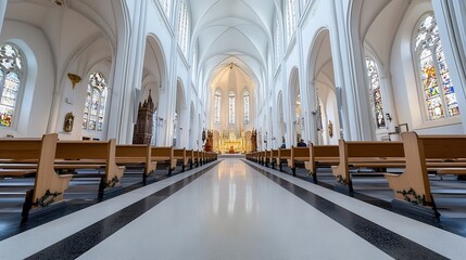 Aufkleber - Interior of a beautiful church showcasing stunning architecture and stained glass : Generative AI