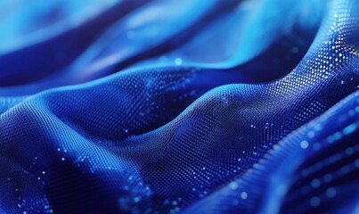 Poster - Abstract blue wave pattern with glowing particles and smooth texture