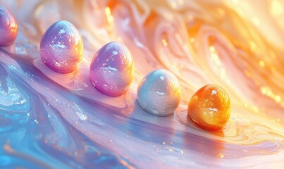 Poster - colorful abstract eggs on swirling pastel background with vibrant hues and textures