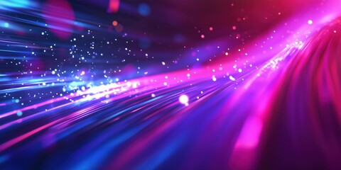 Poster - Vibrant abstract light trails with sparkling particles in blue and pink hues