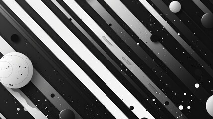Poster - This minimalist abstract background features dynamic black and white stripes and circles, creating a visually striking design suitable for various creative projects.