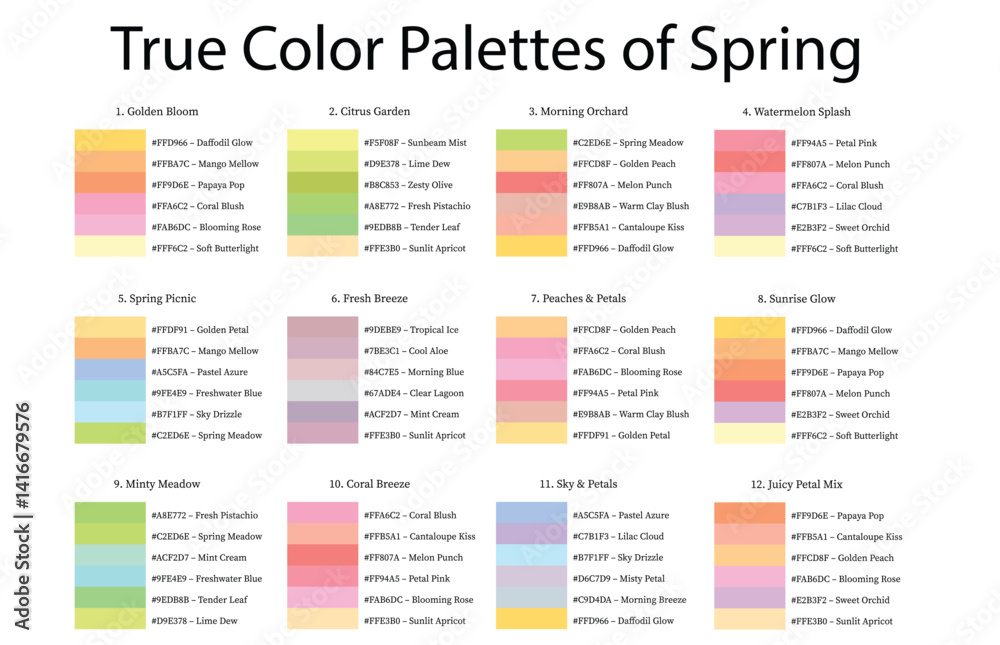 Colour Swatches Combinations 12x6 True Colors of Spring - 3d Light Soft ...