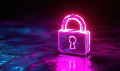 Poster - Neon pink lock symbolizing security and protection in digital environments