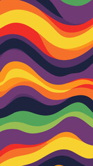 Poster - Retro 1970s Rainbow Groovy Wavy Line Abstract Background Vector Design
