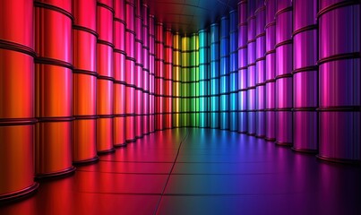 Poster - colorful cylindrical structures creating a vibrant rainbow effect in a modern space