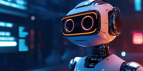 Poster - Futuristic robot with glowing eyes in a high-tech environment