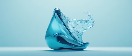 Poster - Dynamic water splash in a droplet shape against a light blue background Concept of purity, freshness, and hydration