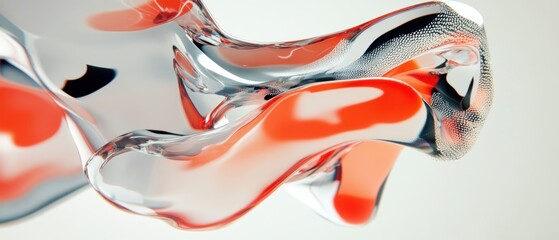 Poster - Abstract fluid shape with orange and white color in clear glass material, creating a modern and artistic design element