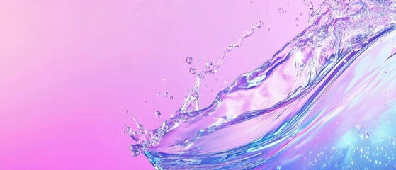 Poster - Abstract iridescent water splash with vibrant pink and blue hues, creating a refreshing and dynamic liquid background for cosmetic or beverage concepts