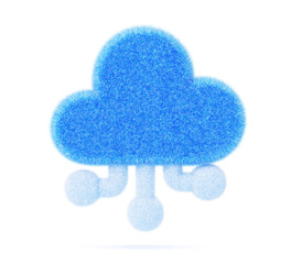 Fototapete - 3d blue fluffy ai cloud icon. Artificial intelligence logo with wool felt texture render. Cloud computing technology concept, data storage network platform, cyber security software. 3D illustration