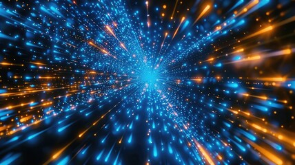 Poster - Abstract picture of digital particle with digital technology style design connecting become dynamic of electric wave movement represent about flowing of data or structure of network system. AIG53.