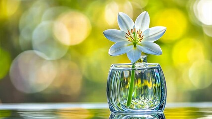Poster - Delicate white flower in a clear glass vase.