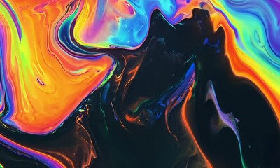 Poster - Horizontal motion of vivid orange blue and green abstract streaks on black made with Generative AI technology