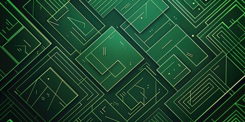 Poster - Green and yellow digital grid with glowing lines. Futuristic technology background for design and innovation. Digital artwork of glowing light electric circuit or motherboard with green color. AIG51.