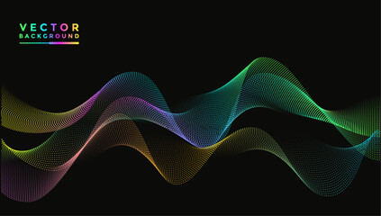 Aufkleber - Smooth wavy lines, bright red, pink, blue, yellow, green, purple, orange. The composition of waves is small dots, black background, designed with soft yet luxurious textured materials.