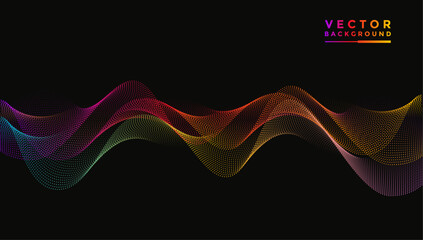 Aufkleber - Smooth wavy lines, bright red, pink, blue, yellow, green, purple, orange. The composition of waves is small dots, black background, designed with soft yet luxurious textured materials.