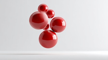 Poster - Group of red spheres are floating in the air. The spheres are all different sizes and are scattered throughout the image. Scene is playful and whimsical