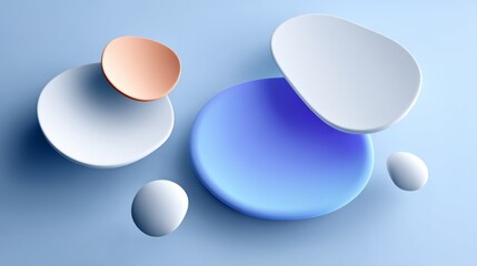Poster - Blue and white circle is surrounded by other circles of different sizes. The circles are floating in the air, giving the impression of a 3D scene. Scene is one of creativity and imagination