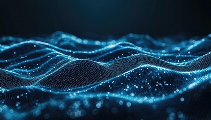 Wall Mural - Abstract blue wave particle digital background
