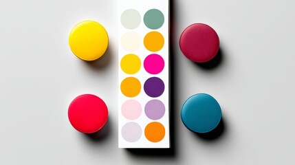 Poster - Row of colorful candies are arranged on a white background. The candies are in various colors, including red, yellow, green, and blue. The arrangement of the candies creates a visually appealing