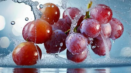 Poster - Red grapes splashing in water.