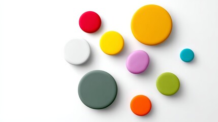 Poster - Collection of colorful round objects are arranged in a pattern on a white background. The objects are of various sizes and colors, including red, yellow, green, and blue
