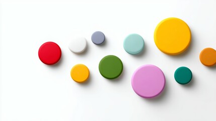 Poster - Collection of colorful round objects arranged in a pattern. The colors are red, green, yellow, and purple. Concept of creativity and playfulness, as the various colors