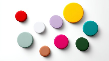 Poster - Collection of colorful buttons are arranged in a circle on a white background. The buttons come in various colors, including red, yellow, green, and purple