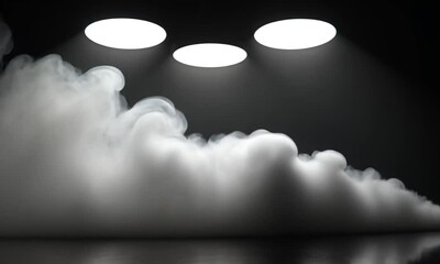 Poster - Minimalistic black canvas with white spotlights highlighting swirling smoke made with Generative AI technology