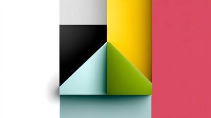 Aufkleber - colorful piece of art with a green triangle on it. the triangle is on top of a white and blue piece 