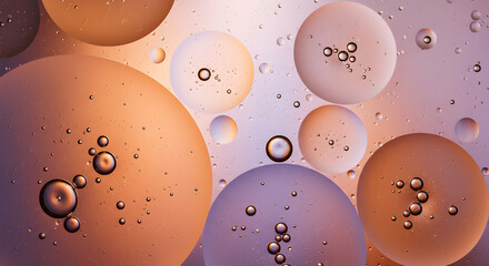 Poster - Abstract Macro of Oil and Water Mixture with Orange Purple and White Bubbles