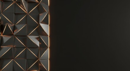 Poster - Abstract Geometric Black and Gold Wall Pattern with Warm Lighting: Modern Design Background