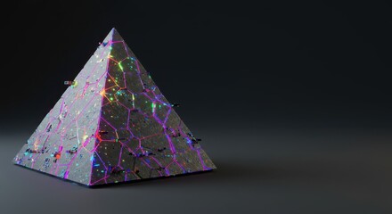 Poster - Luminous Pyramid: A Futuristic 3D Render of a Crystalline Structure with Neon Lights