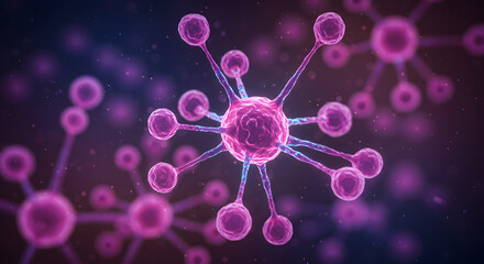 Poster - Molecular Structure Visualization with Pink and Purple Hues in Dark Gradient Background Scientific Representation