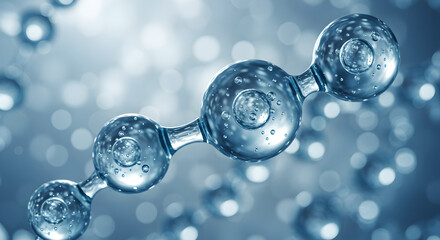 Poster - Molecular Structure Illustration with Blue Spheres Linked Together in Abstract Design