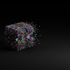 Poster - Abstract 3D Cube Disintegration: A Glitch Art Exploration of Digital Fragmentation and Decay