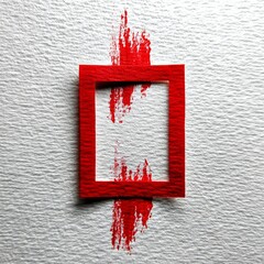 Fototapete - Red Frame and Painted Streak on Textured White Background: Modern Abstract Art Piece