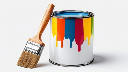 Poster - Can of paint with a brush next to it. The paint is in a rainbow of colors