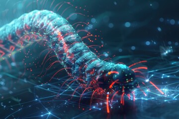 Fototapete - Abstract Digital Centipede, A Futuristic Cyberpunk Art