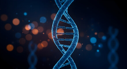 Poster - Abstract Blue Dna Helix Double Strand Structure on Dark Background with Bokeh Lights