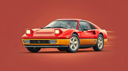 Poster - Retro Stylized Red Sports Car on a Vibrant Background