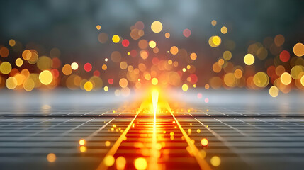 Poster - Glowing Particles on a Grid Background in Fictional Science Perspective