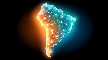 Poster - Futuristic Digital Network Map of South America with Bright Lights