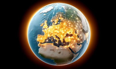 Poster - 3D Illustration of Global Network Connections Around Earth Globe