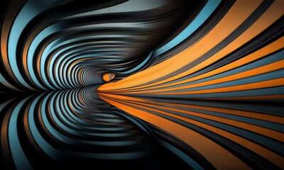 Poster - animation of blue and orange rounded stripes with smooth flow made with Generative AI technology

