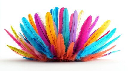 Poster - Colorful feather arrangement with a variety of colors. The feathers are arranged in a way that they look like a flower. Concept of beauty and vibrancy, as the colors of the feathers are bright