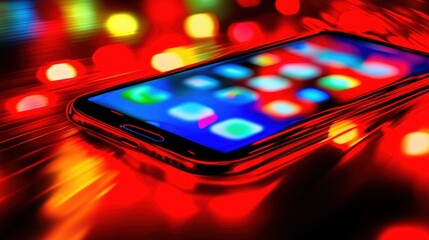 Poster - Vibrant illuminated smartphone displays colorful bokeh.