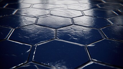 Poster - Dark navy blue hexagonal tile flooring pattern close up.